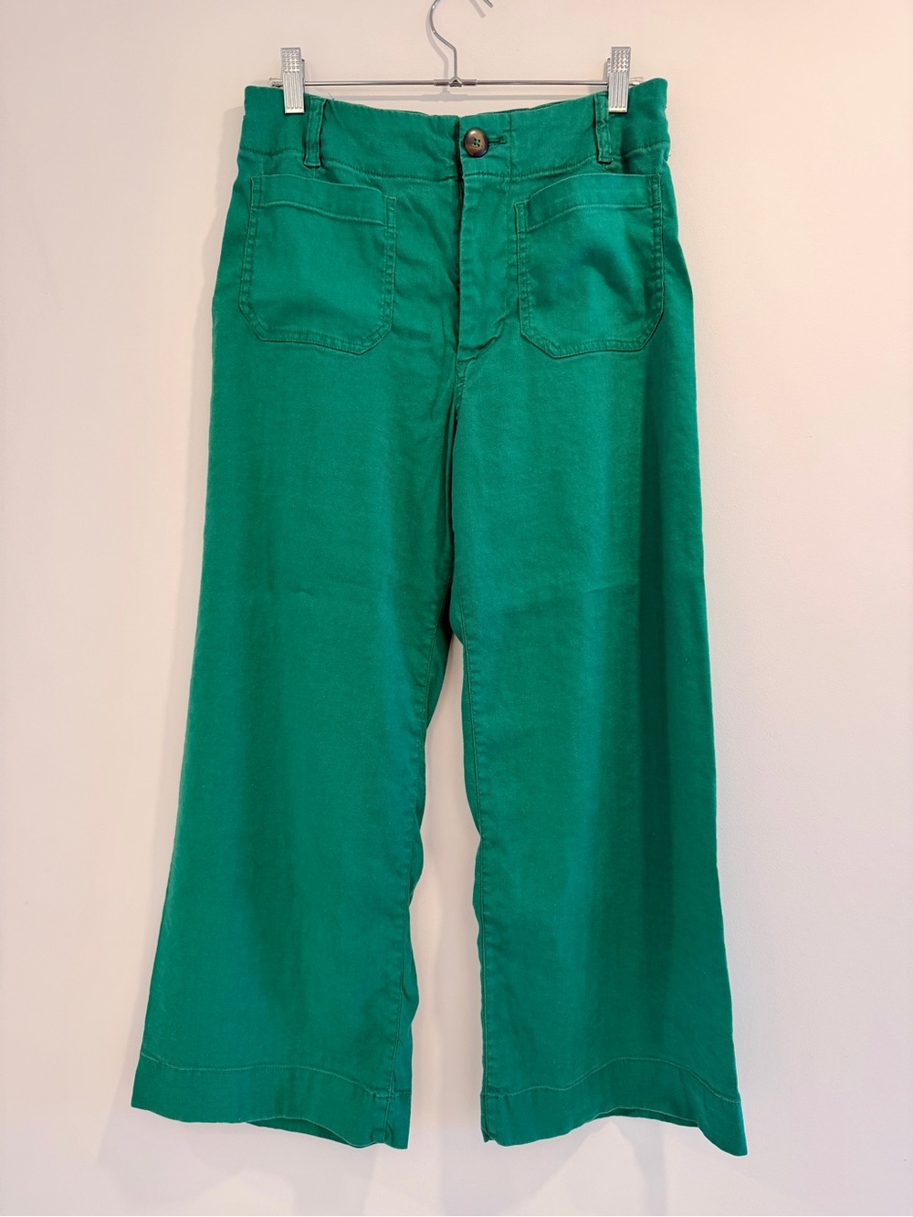 Anthropologie Maeve “Colette” Cropped Wide Leg Linen Pants - Dark Green Size 28